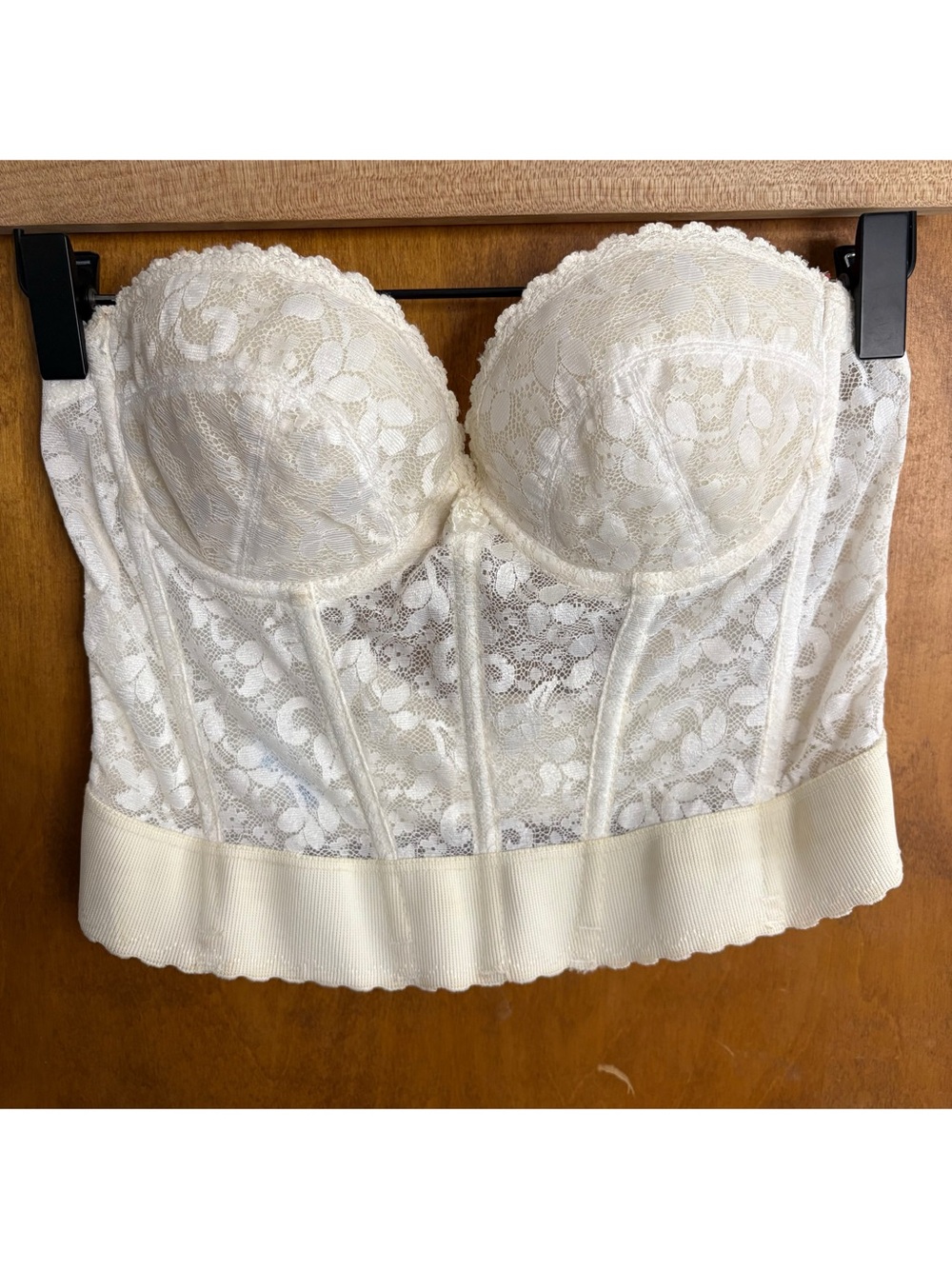 Vintage 70s Cream White Sheer Mesh Floral Lace Corset Top Bustier Longline Bra